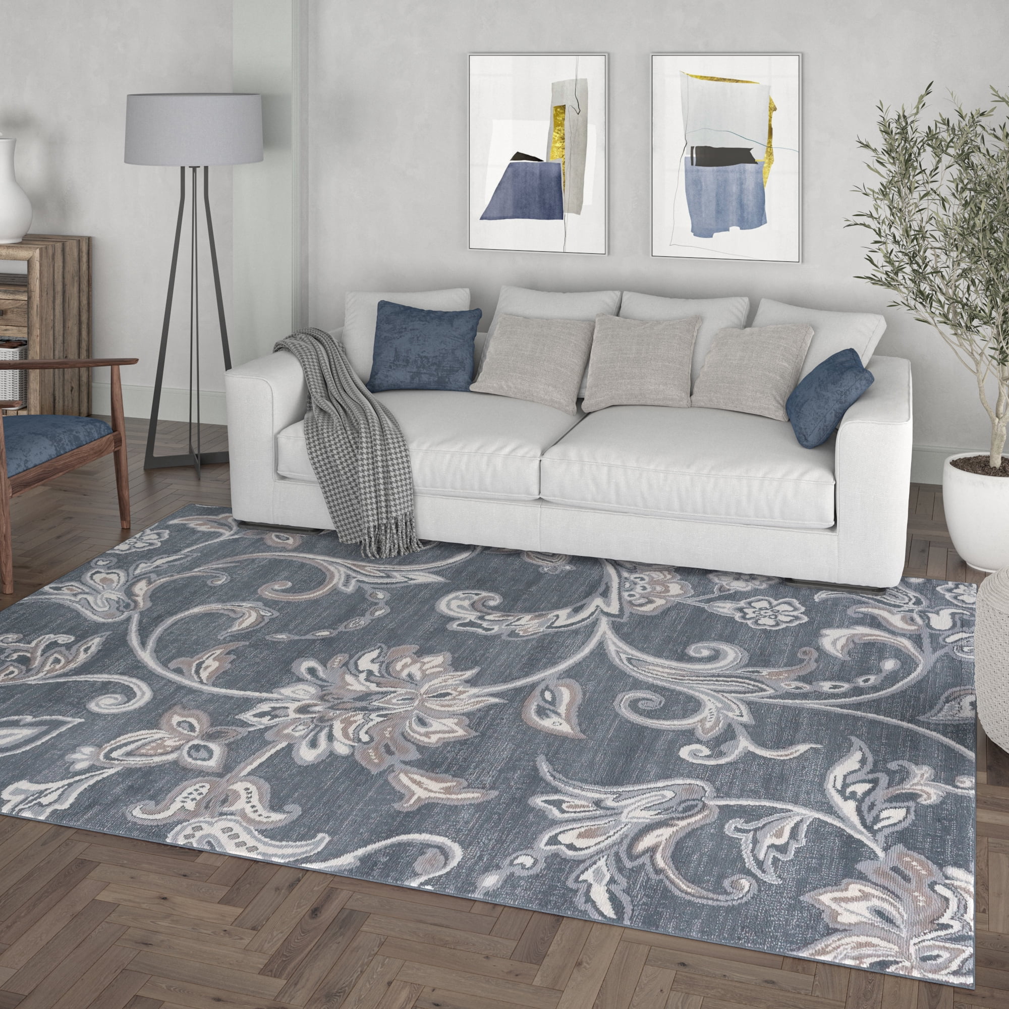 Madison Transitional 2' x 10' Dark Gray and Cream Polypropylene Indoor Area Rug