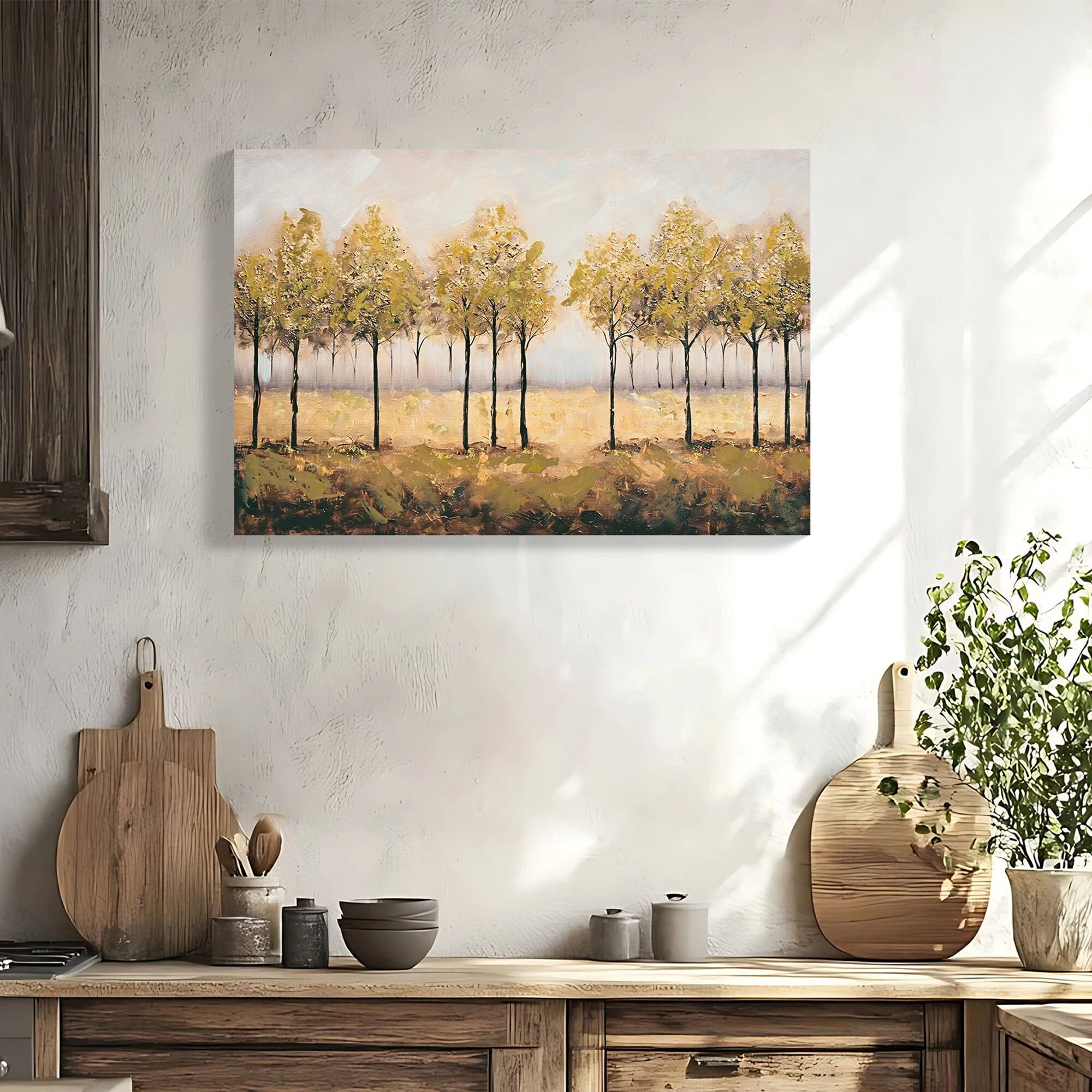 Euroco Large 24x36in Framed Canvas Wall Art Decor, Print Autumn Embellishments Plant Forest Abstract Tree Painting Picture Artwork Framed Wall Decor For Living Room Bedroom Living Room And Apartment