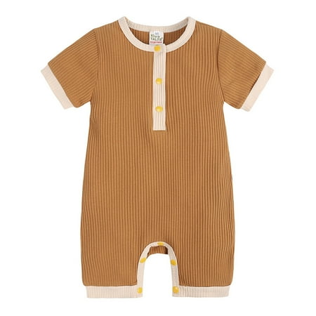 

TAIAOJING Baby Boys Girls One-Piece Romper Jumpsuit Summer 1 Piece Cotton Ribbed Jumpsuit Short Sleeve Playsuit Pants Clothes Outfit 18-24 Months