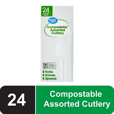 Great Value Disposable Compostable Cutlery Set, 24 Count Includes 8F/8S/8K