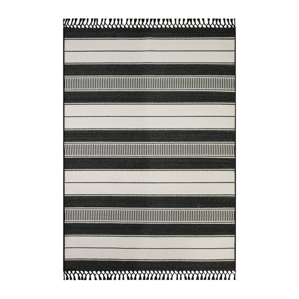 Black And White Striped Outdoor Rug, Black And White Striped Flat Weave Rug