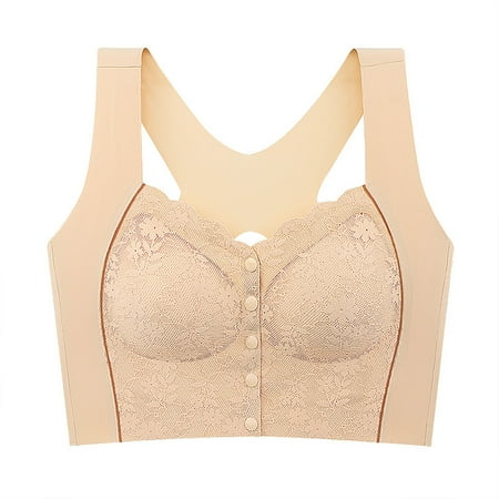 Wireless Women s Bra Women S Color Blocked Large Elastic Vest Style Without Ring Extended Lower Circumference New Lace Adhesive Front Buckle Underwear Bra  Women s Bra XXXL