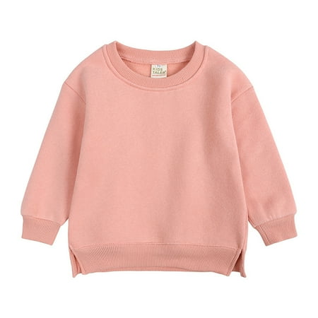 

Children Boys Girls Fleece Hoodie Solid Color Crewneck Long-Sleeved T-Shirt Newborn Hoodies Go with for 6M-6T