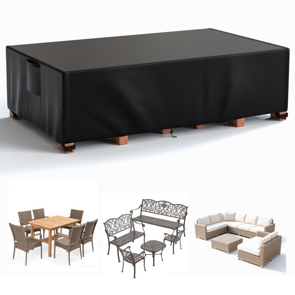 COSYUMI Funda para Muebles de Patio, Fundas para Muebles de Exterior con 4 Hebillas Ajustables, Fundas para Mesa y Sillas Exteriores Impermeables Resistentes a los Rayos UV, Funda Protectora 420D para Mesa Interior y Exterior, Juego de Sofás
