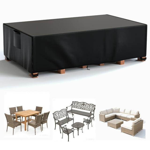 COSYUMI Funda para Muebles de Patio, Fundas para Muebles de Exterior con 4 Hebillas Ajustables, Fundas para Mesa y Sillas Exteriores Impermeables Resistentes a los Rayos UV, Funda Protectora 420D para Mesa Interior y Exterior, Juego de Sofás