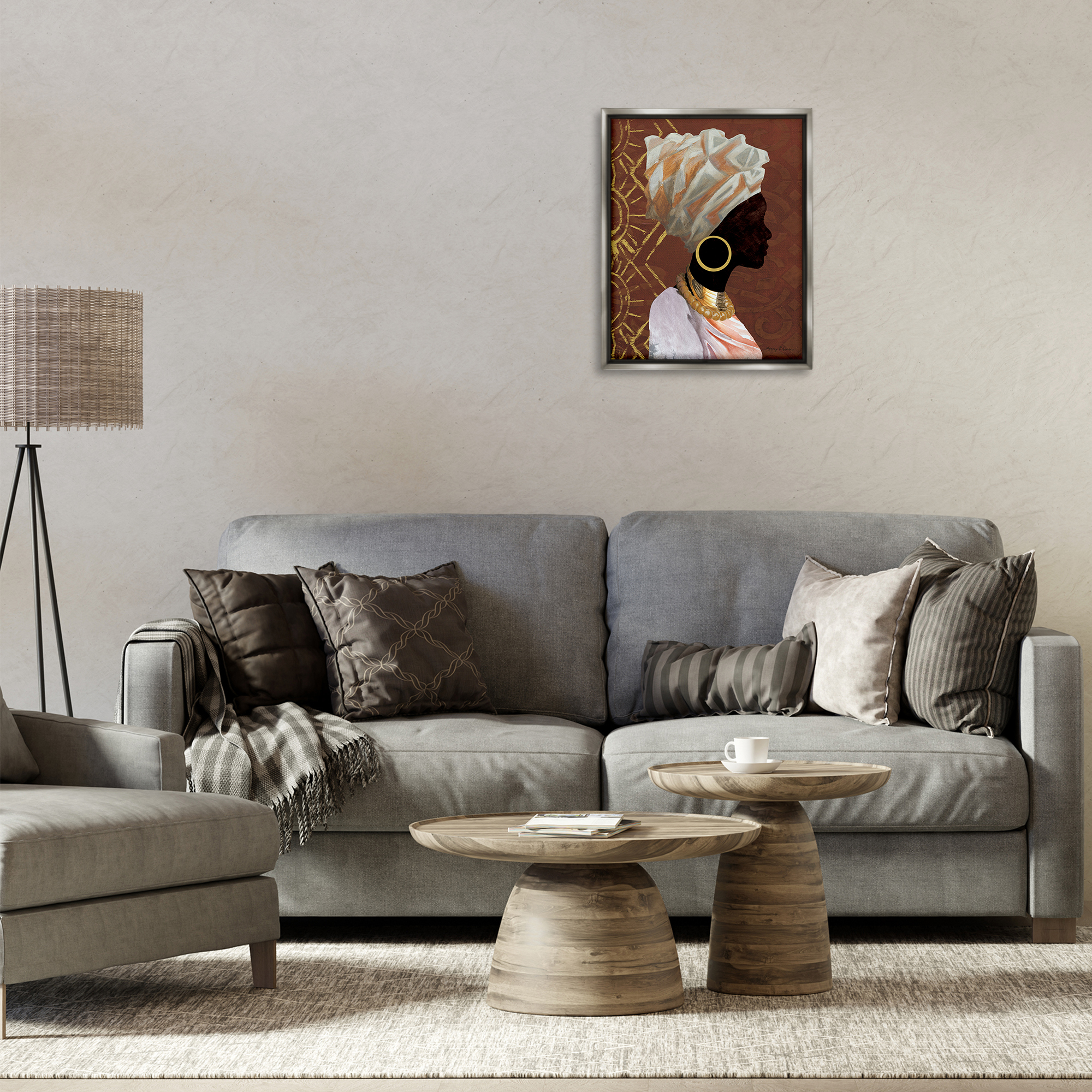 Stupell Industries Traditional Portrait of Woman Novelty Painting Gray Floater Framed Art Print Wall Art, 17 x 21