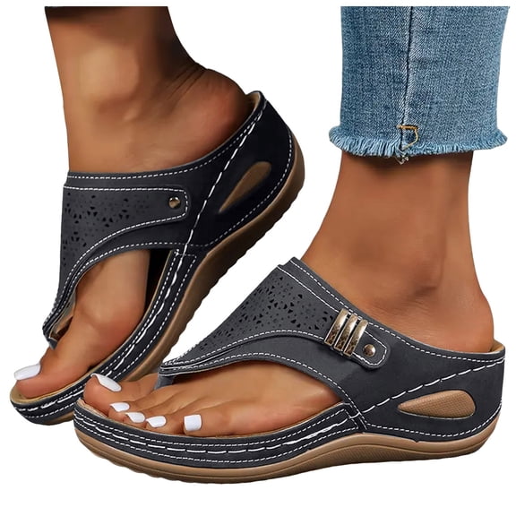 Modstep Summer Wedge Sandals for Women Orthopedic Wide Width Walking Slides Comfortable Beach Flip Flops for Outdoor Indoor Blue 7.5