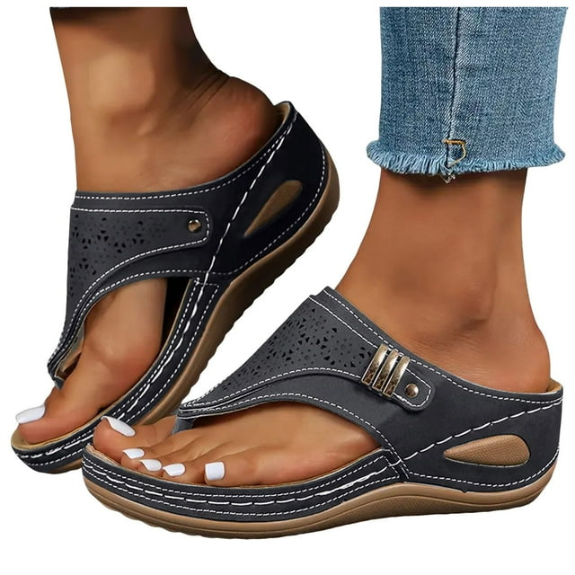 Orthopedic Wedge Flip Flops for Women 2025 Comfortable Arch Support Orthofeet Wide Slides Sandals