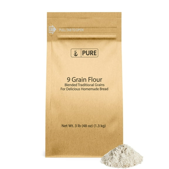 Pure Original Ingredients 9 Grain Flour 3 lb, Bread, Dough, Storable, Transportable, No Additives or Fillers