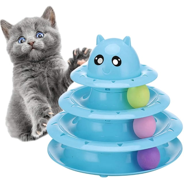 Juguete para gatos de 3 niveles, juguete para gatos con tres pelotas, juguete interactivo para gatitos