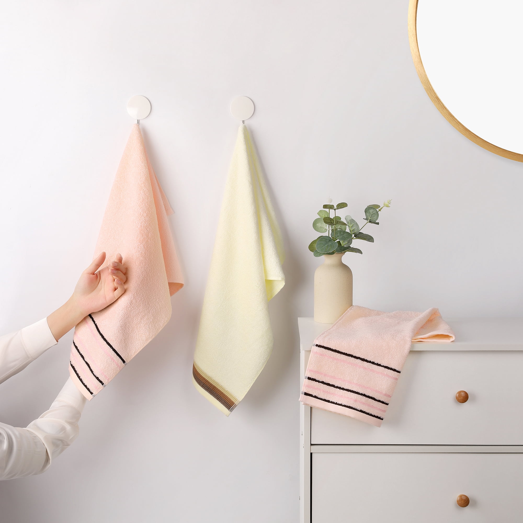 Unique Bargains Striped Pattern Absorbent Hand Towels Light Pink 2-Piece 13" x 27"