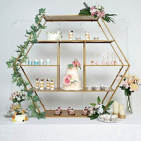 

BalsaCircle 4 feet Gold Large Hexagon Metal Cake Dessert Display Stand Wedding Arch Backdrop