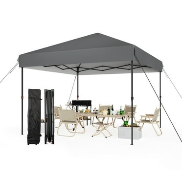 10x10 Ft Pop-Up Canopy Tent, Portable Instant Shelter with 3 Adjustable Heights, Waterproof Outdoor Sun Shade with Wheeled Bag, Party Tents for Patio, Deck, Garden, Beach, Gray