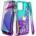 thumbnail image 6 of Compatible with Motorola Moto G Power 5G (2023) Case with Tempered Glass Screen Protector, Ring Holder/Wrist Strap, Nagebee Glitter Liquid Floating Waterfall Cute Phone Cover (Aqua/Purple), 6 of 6