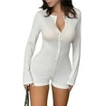 thumbnail image 2 of Combinaisons pour Femmes Barboteuses à Col en V Sans Manches Shorts Justaucorps Pyjama Justaucorps Tenue Jaune Pâle TG, 2 of 9
