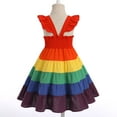 thumbnail image 4 of IDOPIP Toddler Little Girls Rainbow Twirly Skater Dress Princess Flutter Sleeve Beach Tutu Sundress, 4 of 8