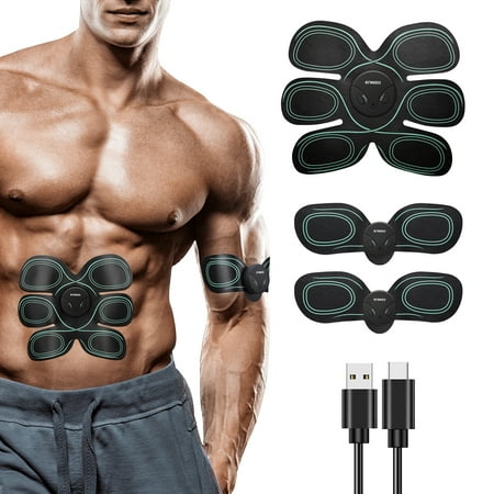 - ENKEEO EMS Trainer, Muscle Toner Belt Set, USB Rechargeable Includes 1 Abs Stimulator, 2 Body Fits and 10 pcs Extra Gel Sheets, Fitness Training Gear for Both Men and Women