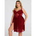 thumbnail image 4 of SHOWMALL Womens Plus Size Lingerie Lace Sexy Strap Chemise Sleepwear V-Neck Nightdress, 4 of 6