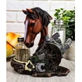 thumbnail image 7 of Ebros Chestnut Horse by Wagon Wheel Salt Pepper Shakers Holder Set 6.25" H, 7 of 7