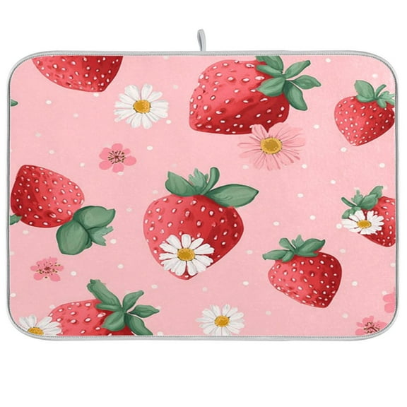 IAUYY 18 x 24 Inch Dish Drying Mat Dish Drying Mat Microfiber Kitchen Mats Large Counter Absorbent Dish Pad Drainer Rack Strawberry