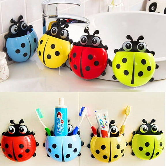 D-GROEE Ladybug Suction Toothbrush Holder Toothbrush Stuff Wall Suction Holder for Kids Bathroom