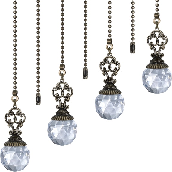 HIBIBUD Ceiling Fan Pull Chains Crystal Light Fan Pull Chain Pendant with Ball 12 Inch Vintage Ceiling Fan Chain Extender Ornament Chain for Fan Pull(Transparent,4 Pieces)