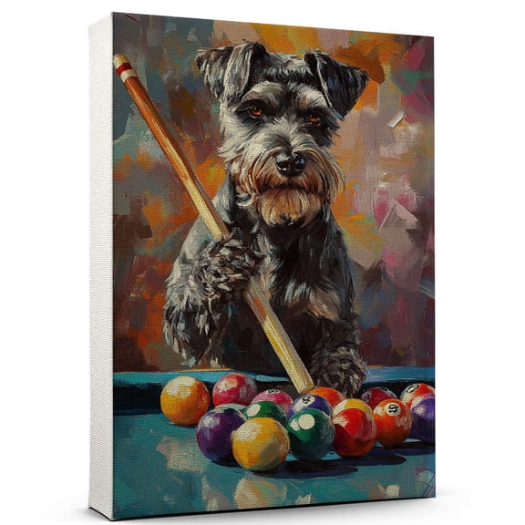 Giant Schnauzer Dog Billiards Canvas – Funny Giant Schnauzer Dog Playing Billiards Canvas Wall Art for Sports Lovers, Pet Lovers, Home Decor