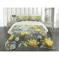 thumbnail image 3 of Ambesonne Yellow Quilted Bedspread Set 3 Pcs, Nostalgia Feel Tulips Leaves, King Size, Purpleblue Mustard Grey, 3 of 4