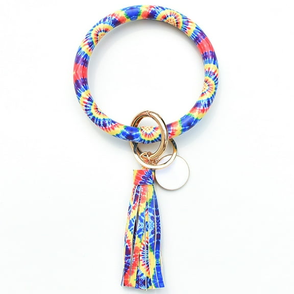 Latrodar Fashion Trend Large Leather Bracelet Tassel Round Keychain Ring Jewelry Wristban MultiUp to 60% Off