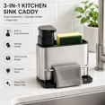 thumbnail image 2 of 3-in-1 Kitchen Sink Caddy, Multifunctional Soap Dispenser with Sponge Holder, Space Saving Rustproof Countertop Organizer, All-in-One Kitchen Sink Accessories, 2 of 5