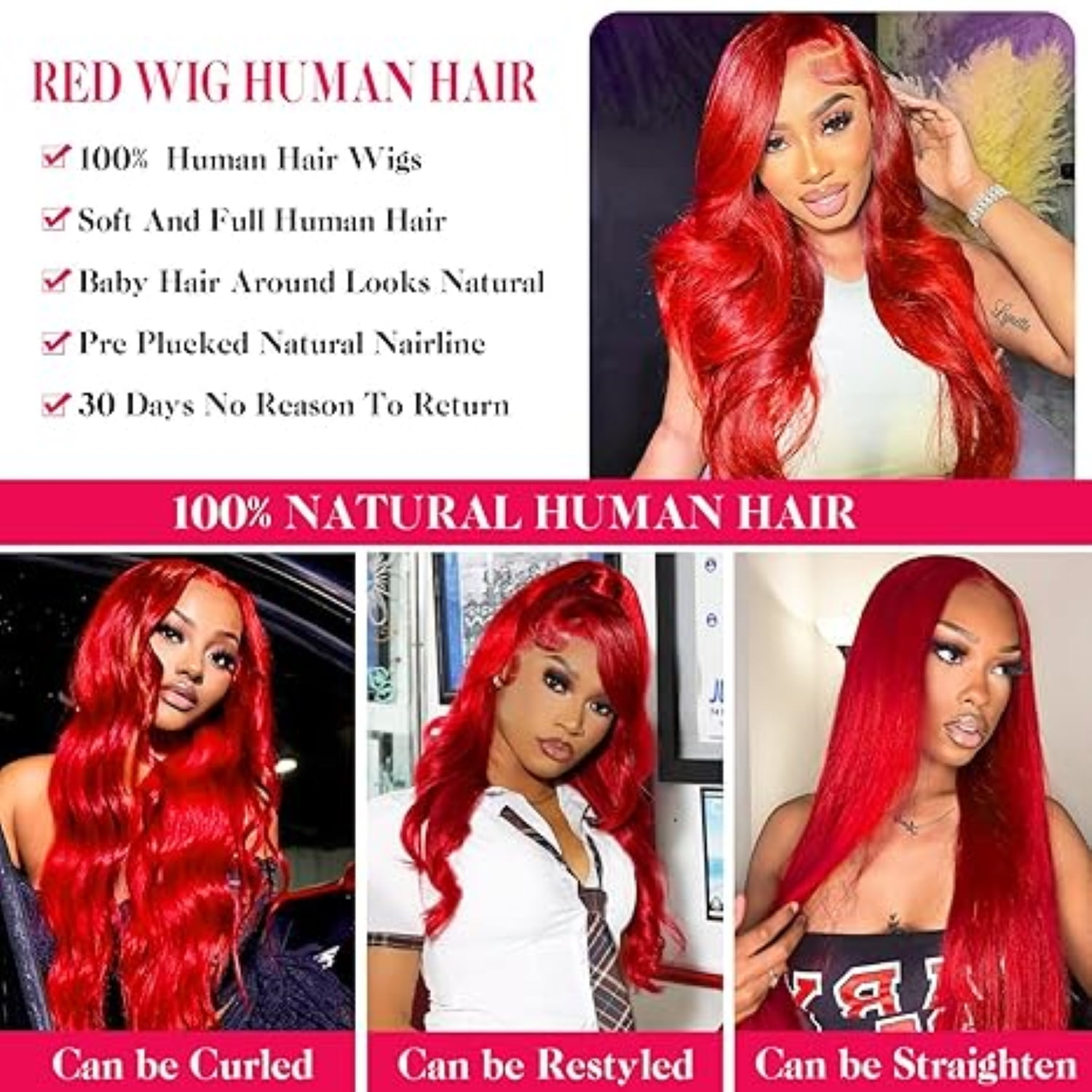 13*6 Inch HD Lace Closure 100% Human Hair Wig Body Wave Lace Front Wig 28" Red Hair Heat Resistant Bleachable