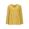 thumbnail image 4 of Women V Neck Long Sleeve Button Down Shirt Loose Casual Top,Yellow,S, 4 of 5