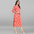 thumbnail image 5 of Janasya Indian Keyhole Neck 3/4 Sleeve Foil Print Peach Poly Crepe Kurta For Women, 5 of 8