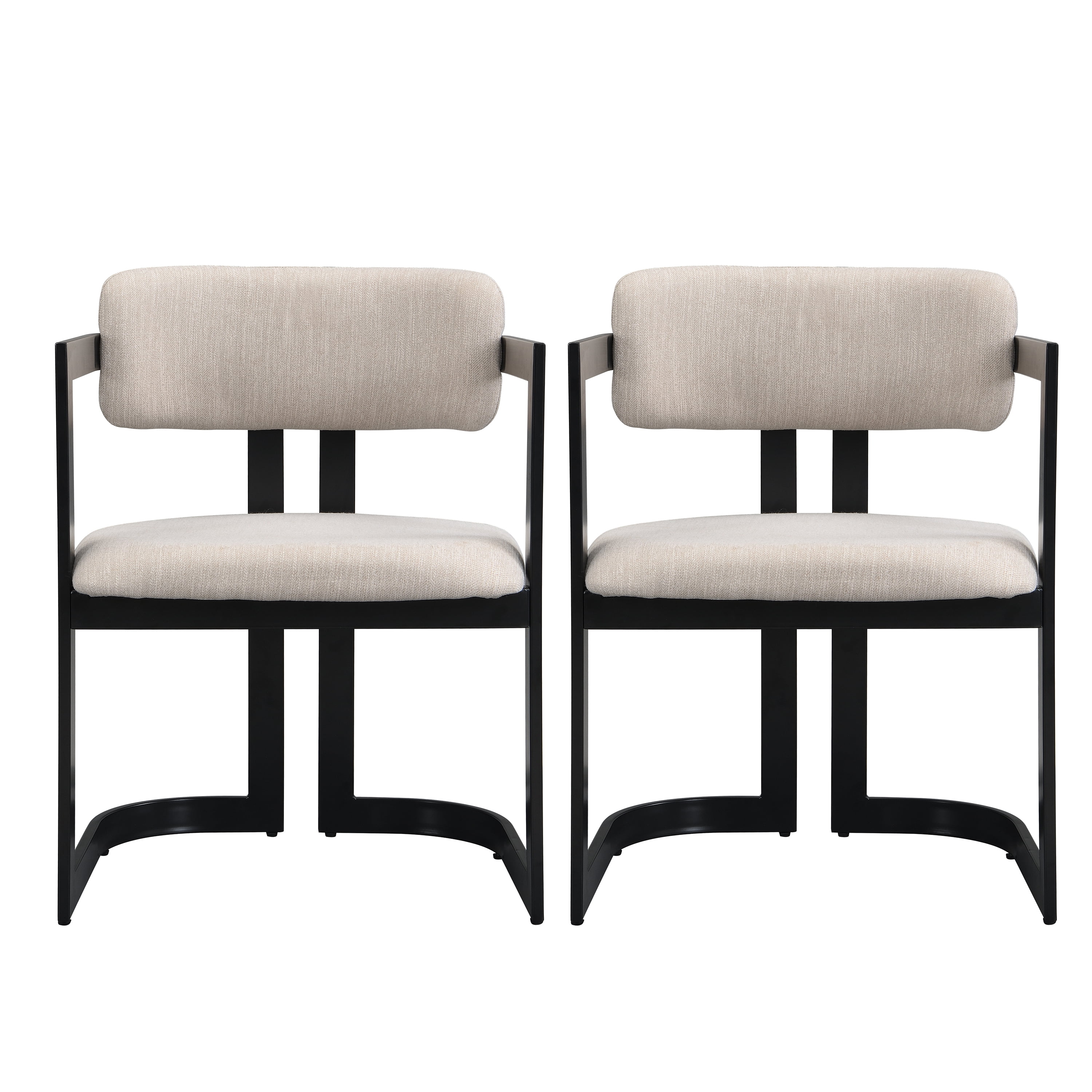 MAYEERTY 2-Piece Upholstered Dining Chairs, Beige Fabric Armchairs with Black Metal Frame, 265 LBS Capacity