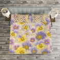 thumbnail image 3 of Ambesonne Floral Quilted Bedspread Set 3 Pcs, Hand Drawn Pansy Garden, Queen Size, Lavender Lilac Yellow, 3 of 3