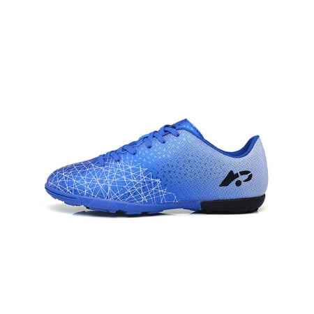 

Sanviglor Boys Girls Football Shoes Firm Ground Athletic Shoe Sport Soccer Cleats Training Breathable Slip Resistant Trainers Lightweight Lace Up Blue Broken Cleats 8.5