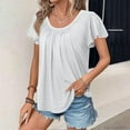 thumbnail image 4 of Women's Dressy Tops with Pleats Crew Neck Flutter Short Sleeves Summer Casual T-shirts Flowy Tees Blouses (XL, White), 4 of 7