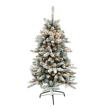 Puleo International Flocked Arctic Fir 4.5 ft. Pre-Lit Potted ...