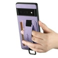 thumbnail image 4 of for Google Pixel 6 Pro PU Leather Card Slots Back Case, Classic Wristband Kickstand Finger Ring Shockproof Protective TPU Frame Phone Case for Google Pixel 6 Pro Women Men Boys Girls, Purple, 4 of 6