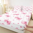 thumbnail image 5 of Erosebridal Pink Polka Dot Bow Bed Sheets for Girls, Watercolor Ribbon King Sheets for Kids, 4pcs, 5 of 6