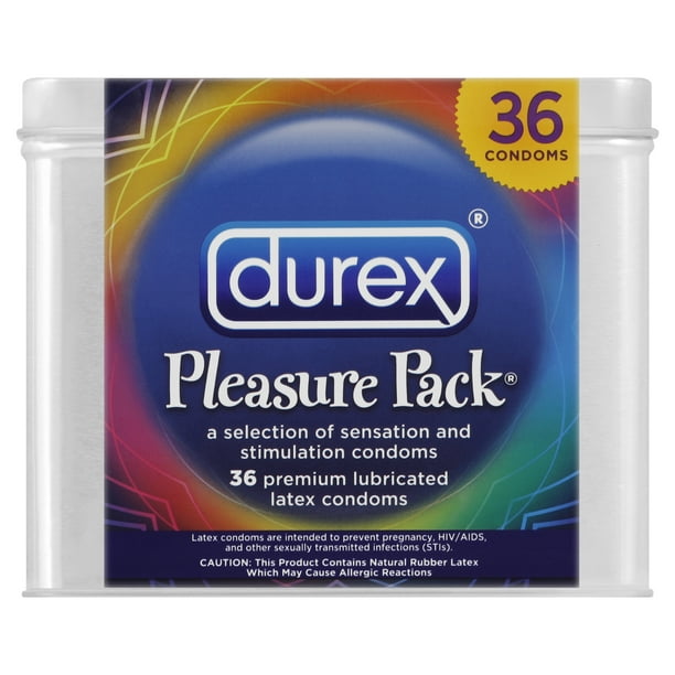 Durex Pleasure Pack, Assorted Lubricated Premium Condoms, 36 Count