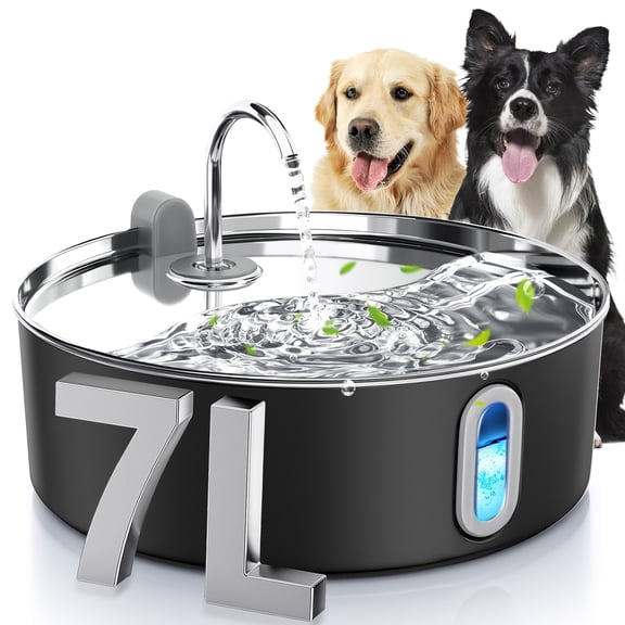 Dog Water Fountain for Large Dogs, 7L/236oz/1.8G Stainless Steel Pet Water Dispenser with Multi-Filtration, Automatic Dog Water Bowl Fountain for Inside - Black