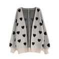 thumbnail image 5 of Women's Heart Knit Cardigan Sweater, V-Neck Long Sleeve Loose Fit Casual Knitwear for Fall and Winter, 5 of 7