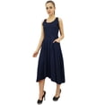 thumbnail image 4 of Bimba Robe en Rayonne de Designer pour Femme avec Poches, Maxi Bleu Uni avec Foulard - 8, 4 of 6