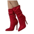 thumbnail image 1 of Womens Slouchy Boots 2025 Suede Pointed Toe Side Zipper Stiletto High Heels Mid Calf Boots Winter Fall Short Dress Booties, 1 of 8