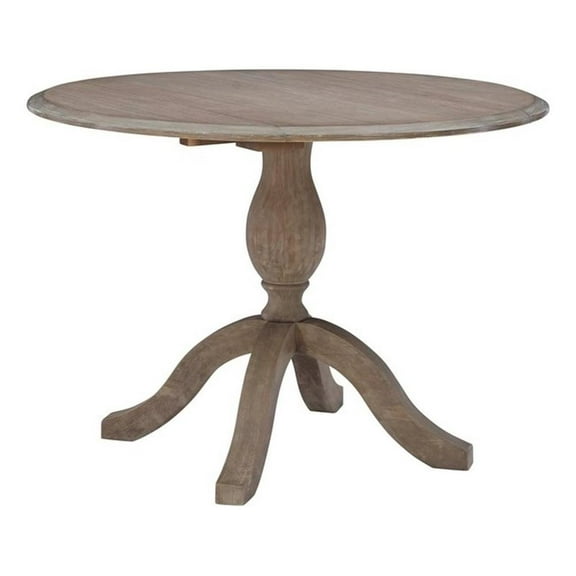 Linon Ervin Round Drop Leaf Pedestal Dining Table in Rustic Grey Washed Wood