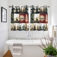 thumbnail image 3 of Forest Reindeer Kitchen Curtains Short 45 Inch Length, Country Rustic Green Red Patchwork Grommet Top Bedroom Living Room Curtains, Light Filtering Cafe Curtain Drapes 2 Panels Set 84''x45'', 3 of 9
