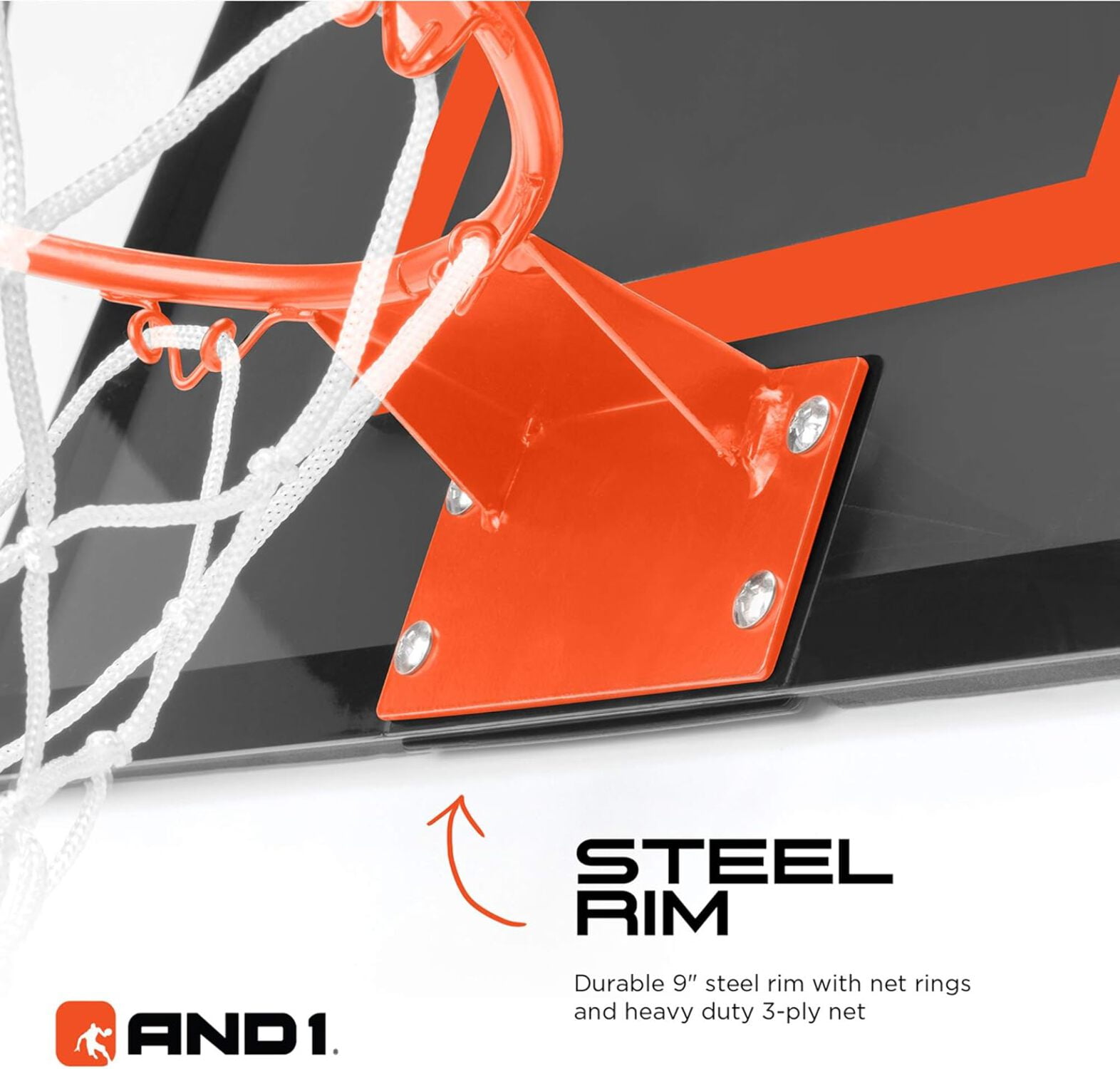 AND1 Over the Door Mini Basketball Hoop Set, 18"x12" Shatterproof Backboard, 1 Mini Basketball, No Tools Indoor Use