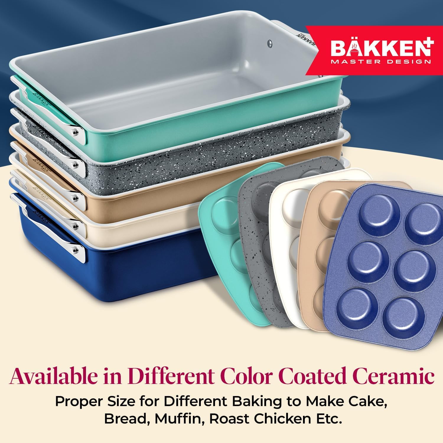 Bakken-Swiss Premium Nonstick Ceramic Rectangle Pan, 8 in x 15.5 in, Aluminized Steel with Ceramic Nonstick Coating, Non-Toxic, Ideal for Lasagnas, Brownies, and More, Gold