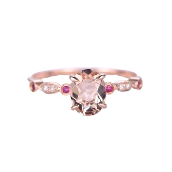 HeartsAndYou 1.6ct Natural Morganite Diamond Accents with Solitaire Ring 14k SOLID Rose Gold
